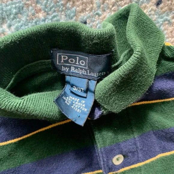 Polo Ralph Lauren Green and Navy Striped Shirt - Picture 2 of 2